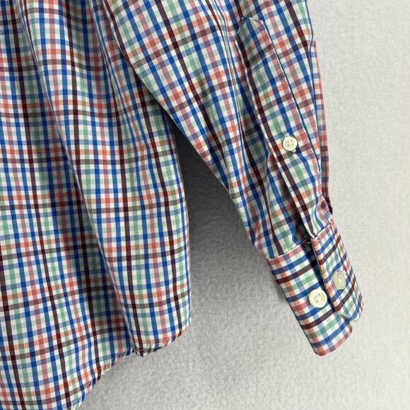 IZOD Shirt Mens XL Non Iron Stretch Poplin Plaid Button Up Cotton Blend Blue - Picture 9 of 15